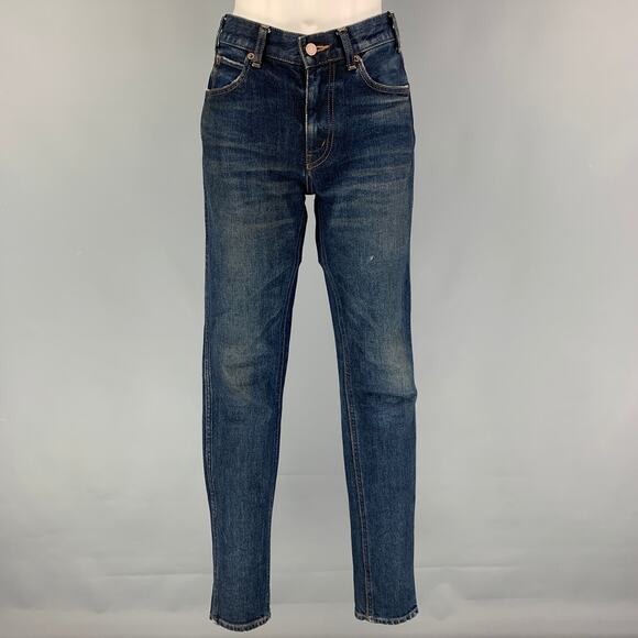 CELINE Size 26 Dark Blue Cotton Slim Patch Jeans - Picture 1 of 1